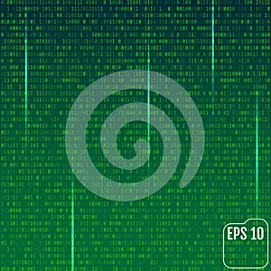 Stream of binary code on screen. Abstract vector background. Dat