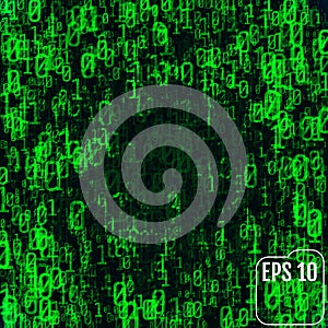 Stream of binary code on screen. Abstract vector background. Dat