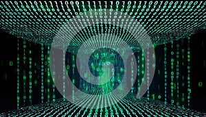 A stream of binary matrix code on the screen. numbers of the computer matrix