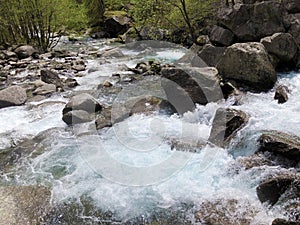 Stream Calnegia or Fiume Calnegia, Foroglio The Bavona Valley or Valle Bavona, Val Bavona or Das Bavonatal