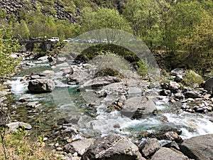 Stream Calnegia or Fiume Calnegia, Foroglio The Bavona Valley or Valle Bavona, Val Bavona or Das Bavonatal