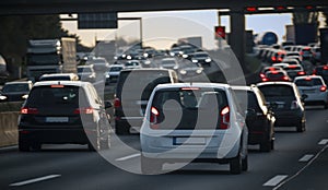 Stream of cars, congestion and traffic jam at rush hour on the f photo