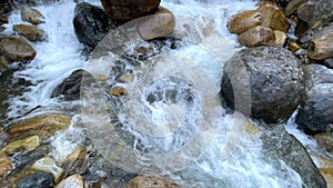 Stream of clear fresh clean mountain river. Caring for the environment.