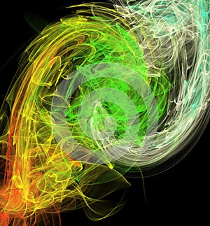 Stream of colored smoke on a black background close up