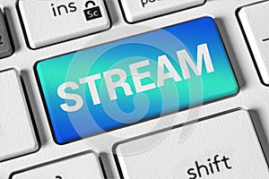 STREAM on the computer keyboard. Selective focus