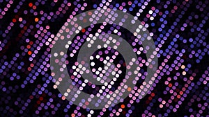 Stream of dots on black background. Motion. Dizzying animation with rotating stream of colored dots. Information points