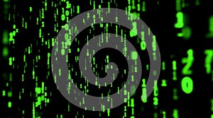 Falling green digital code inspired by the Matrix forming a futuristic virtual background