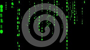 Falling green digital code inspired by the Matrix forming a futuristic virtual background