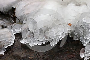 Stream with frozen edges in winter.