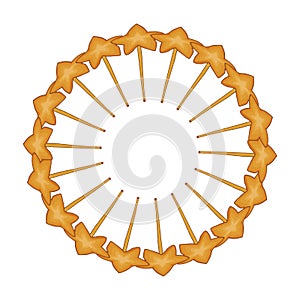 Stream gold stars on a white background. Christmas Wreath Decorated with Gold Stars.