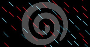 Stream of laser beams of red and blue colors on a black background. Laser ray. Horizontal composition, 4k video quality