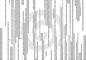 Stream line binary code black and white background with two binary digits, 0 and 1 isolated on a white background.
