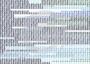 Stream line binary code black and white background with two binary digits, 0 and 1 isolated on a white background.