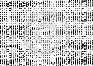 Stream line binary code black and white background with two binary digits, 0 and 1 isolated on a white background. photo