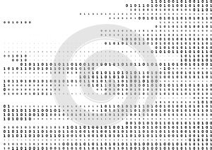 Stream line binary code black and white background with two binary digits, 0 and 1 isolated on a white background. photo