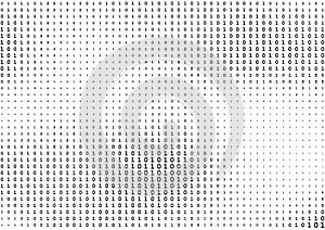 Stream line binary code black and white background with two binary digits, 0 and 1 isolated on a white background. photo