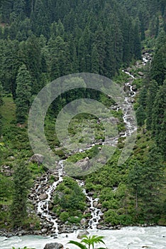 Stream meeting in the river at Aru valley , Anantnag District of Jammu and Kashmir