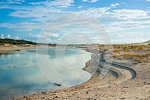 Stream running through dunes to waterfront