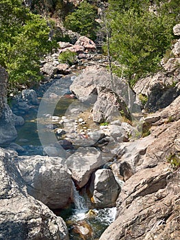 A stream running through a rocky mountain