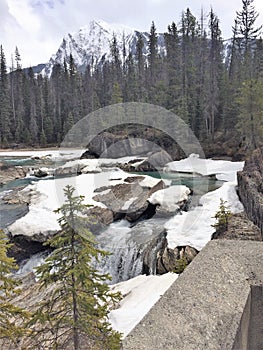 Stream with snow covered rocks - Rocky Mountains, Canada