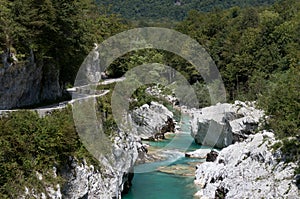 Stream of Soca river near Kobarid Julian Alps