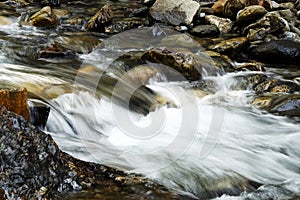 Stream Water Flowing Over Rocks Long Exposure