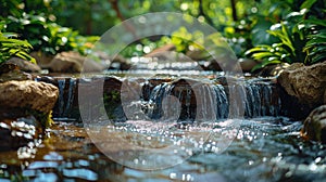 A Stream of Water Running Through a Lush Green Forest