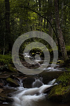 Stream and Waterfalls in Cades cove in the smoky mountain national park in Tennessee