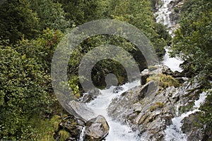 Stream waterfalls from Kaunertaler Glacier lake in Kaunergrat na