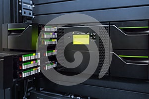 Streamer, tape library for data backup in the server rack in the datacenter
