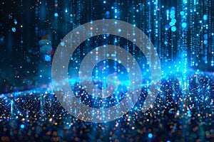 Streaming Binary Code Data Flow, Digital Information, Big Data Transfer Visual, Abstract Background.