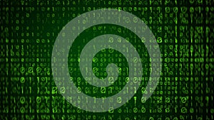 Streaming binary code on green background