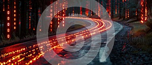 Streaming binary data moving on a digital road - 3d illustration.Generative AI