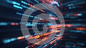 Streaming digital data code displaying abstract technology background