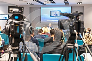 Streaming hybrid business conference and presentation, political meeting, media or publicity event