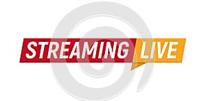 Streaming live logo, online video stream icon, digital internet TV banner design, broadcast button, play media content photo