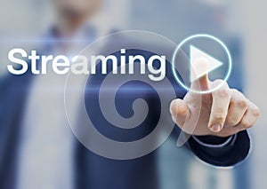 Streaming media concept with play button on digital interface