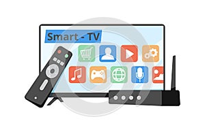 Streaming media service. Online platforms subscription. Smart TV, computer or phone screens educational, entertaining