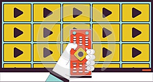 Streaming media on tv line cartoon flat illustration