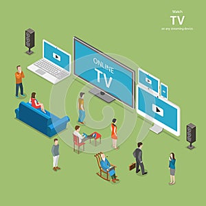 Streaming TV isometric flat vector illustration.