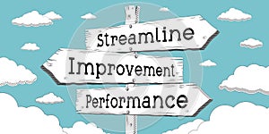 Streamline, improvement, performance - outline signpost with three arrows