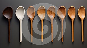 Streamlined Forms: Five Wooden Spoons On Grey Background