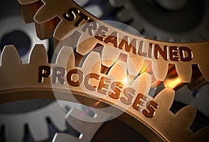 Streamlined Processes on Golden Gears. 3D Illustration.