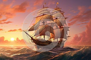 Streamlined Ship sail boat. Generate Ai