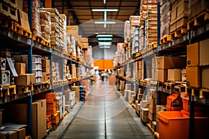 Streamlined storage: efficient warehouse with high racks, supervisory monitoring, and narrow aisles