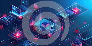 Streamlining Business Operations. ERP, Enterprise Resource Planning software integrates core business concept photo