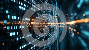 Digital data flow illustrating binary code and information transfer. Generative AI