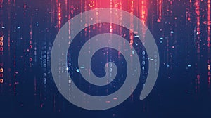 A digital background featuring blue binary code and data streams, creating a technology-inspired flowing flow for the visual