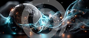 Streams of glowing binary code flow through a cosmic tunnel, symbolizing technology and futuristic innovation. Data, connectivity