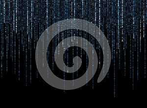 Blue Binary Code Matrix Data Stream Falling on Black Background Digital Technology Concept